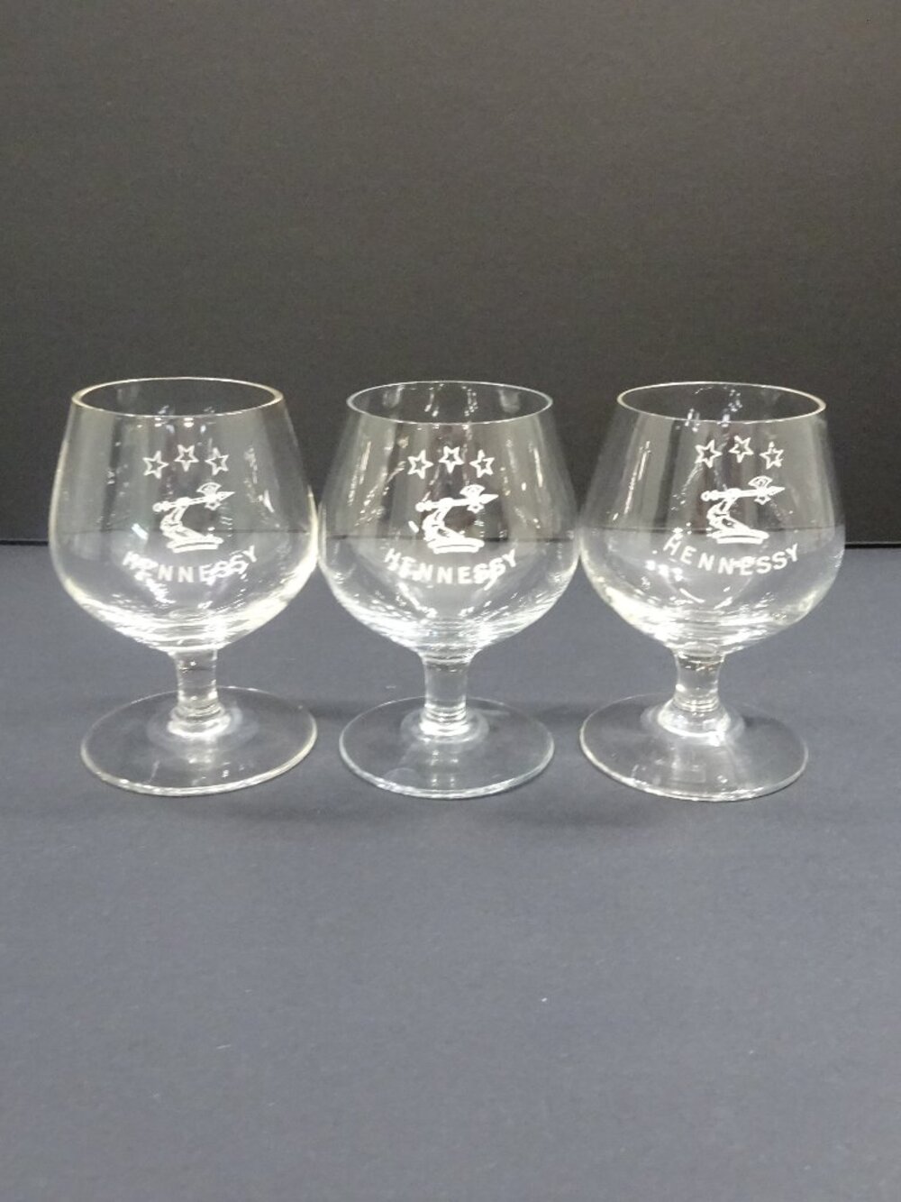Hennessy Clear Cognac Snifter Glasses Set of 3 Vintage Barware